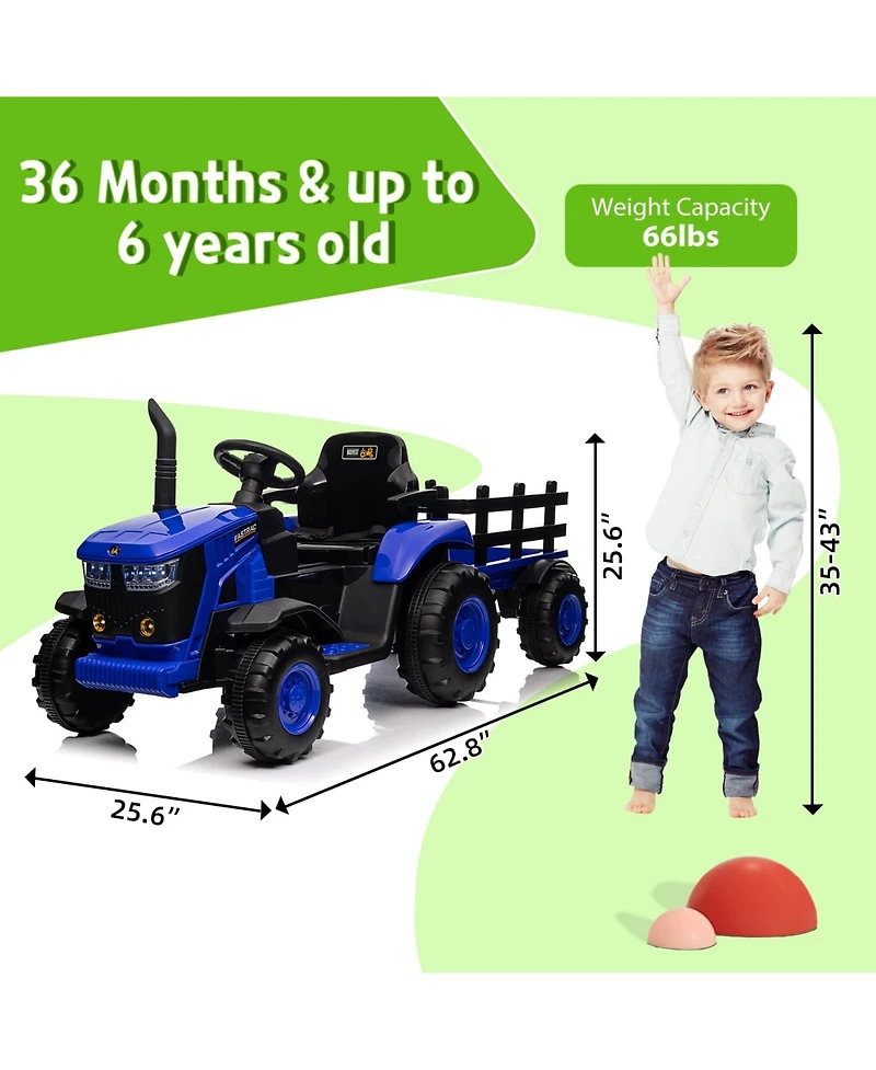 homfan Electric Ride-On Tractor with Garden Cart Trailer, 12V Rechargeable, Remote Control, Up to 66 lbs, Ages 3-8