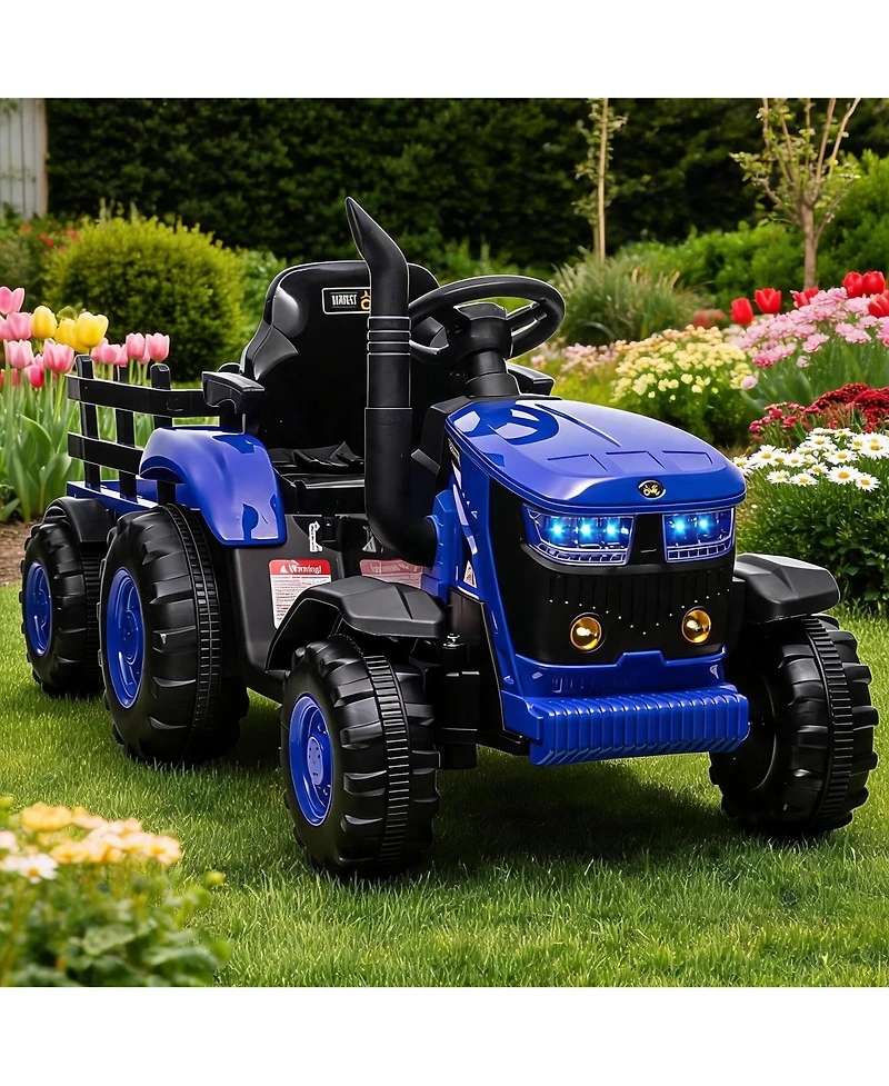 homfan Electric Ride-On Tractor with Garden Cart Trailer, 12V Rechargeable, Remote Control, Up to 66 lbs, Ages 3-8