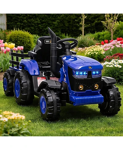 homfan Electric Ride-On Tractor with Garden Cart Trailer, 12V Rechargeable, Remote Control, Up to 66 lbs, Ages 3-8