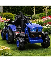 homfan Electric Ride-On Tractor with Garden Cart Trailer, 12V Rechargeable, Remote Control, Up to 66 lbs, Ages 3-8