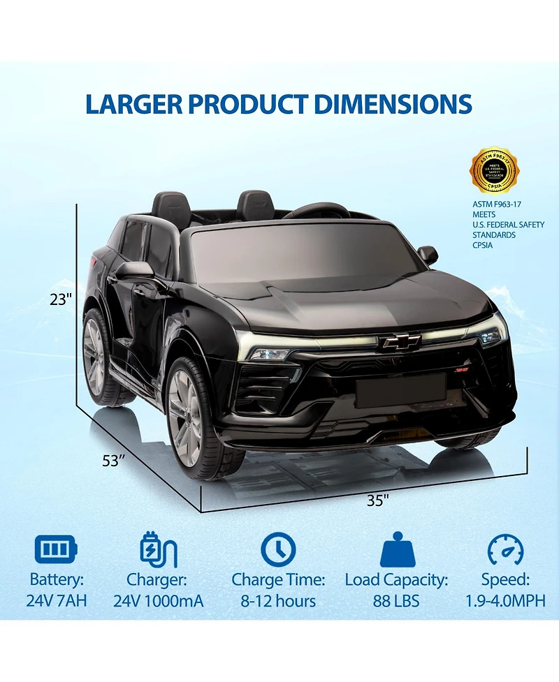 homfan Licensed Chevrolet 24V Battery-Powered Ride-On Suv with Remote Control, 2-Seater, Ages 3+