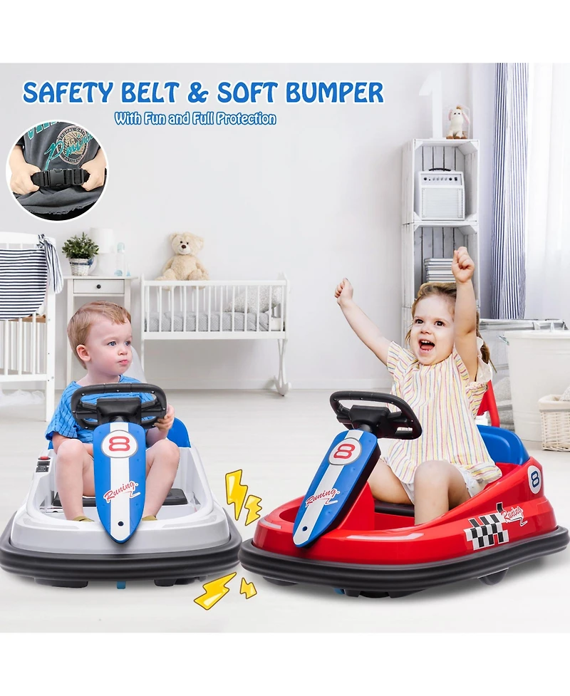 homfan 6V Kids Electric Bumper Car - 360degree(s) Spin, 2 Speeds, Lights, Music, Horn, Remote Control, Safety Belt
