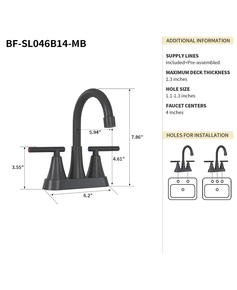 Busdays Bothwa Home 7.86 Inch Cupc Certified 2 Handle Bathroom Sink Faucet