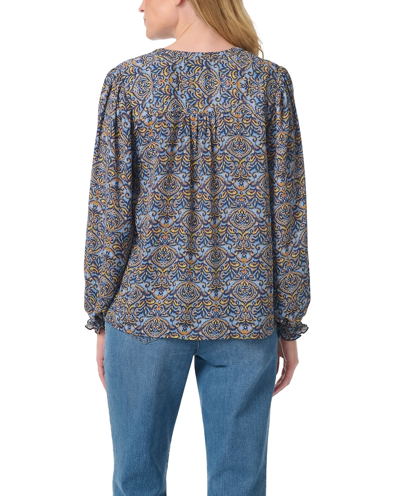 Gloria Vanderbilt Women's V-Neck Long-Sleeve Bishop-Style Blouse