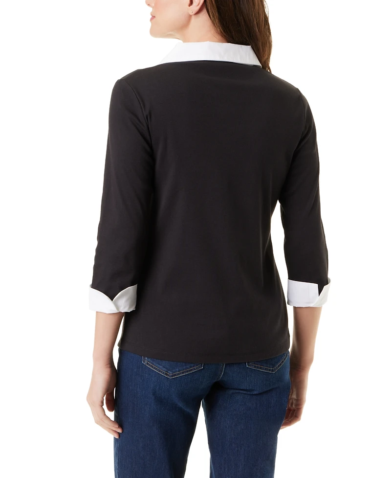 Gloria Vanderbilt Women's Maxine Knit 3/4-Sleeve V-Neck Faux-Layer Blouse