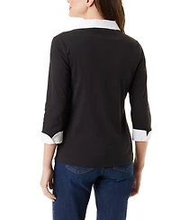 Gloria Vanderbilt Women's Maxine Knit 3/4-Sleeve V-Neck Faux-Layer Blouse