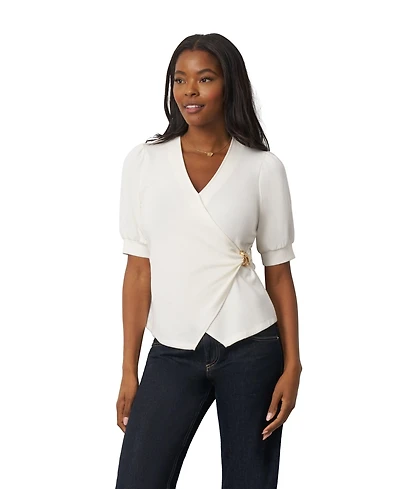 Cable & Gauge Women's Draped Wrap Top with Hardware Detail