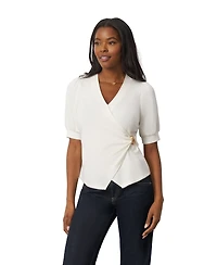 Cable & Gauge Women's Draped Wrap Top with Hardware Detail