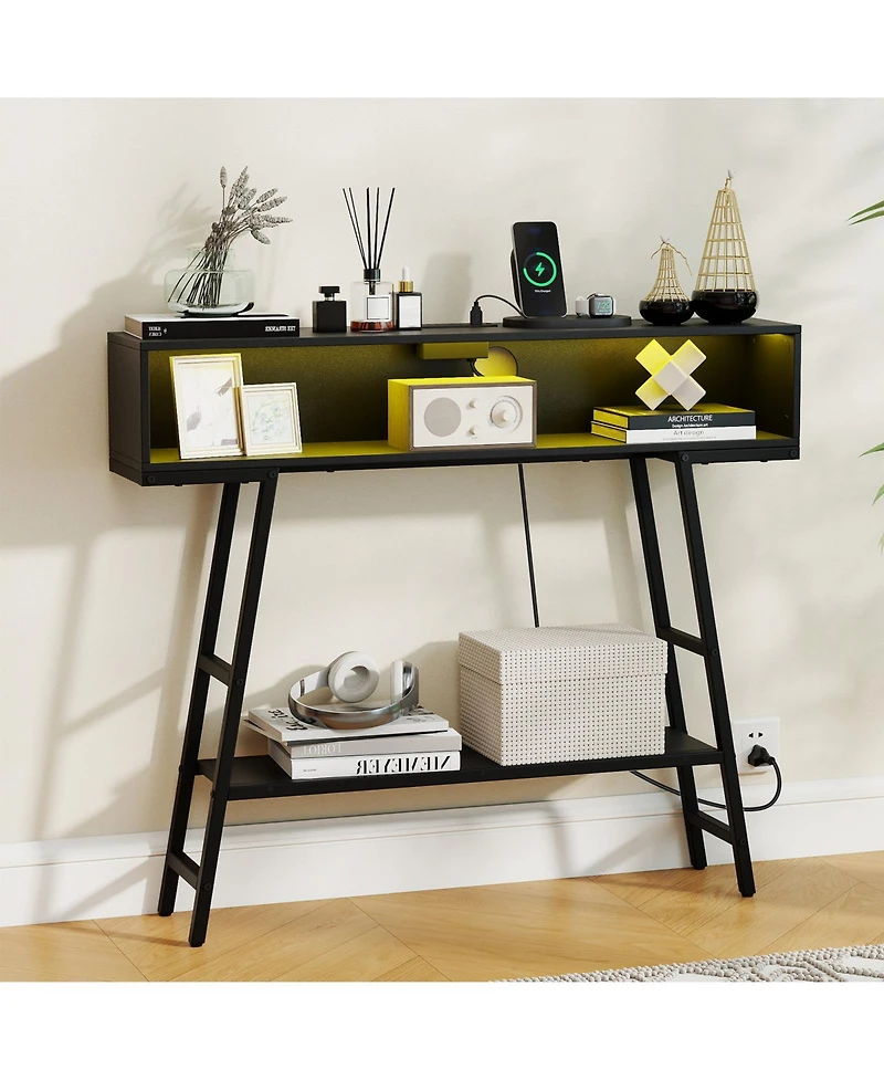Slickblue Modern 40-Inch Console Table with Led Lighting and Usb Ports