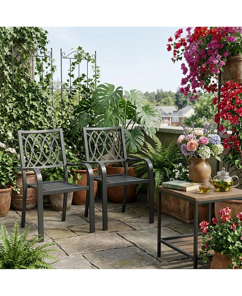 Clihome 2 Pack Metal Patio Dining Chairs, 350LB Breathable Slatted Outdoor Chairs