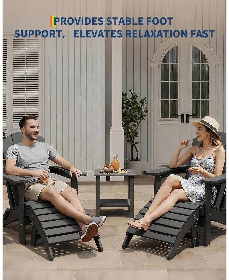 homfan 2-Pack Folding Adirondack Ottoman Hdpe Weather-Resistant Outdoor Footrest for Patio, Deck or Backyard