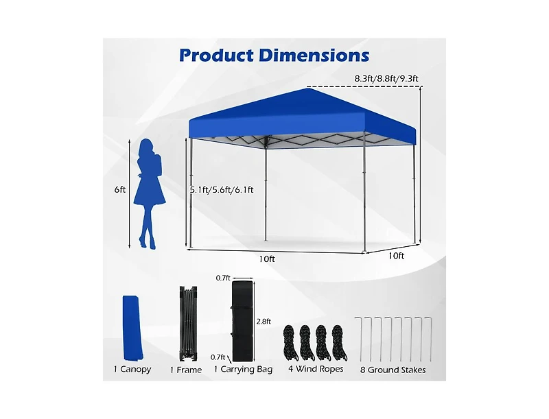 Boyel Living 10 X Feet Pop up Canopy Tent With Portable Carrying Bag And 8 Stakes