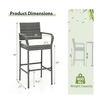 Boyel Living Patio Wicker Barstools with Armrests and Soft Cushions for Porch Backyard Set of 2