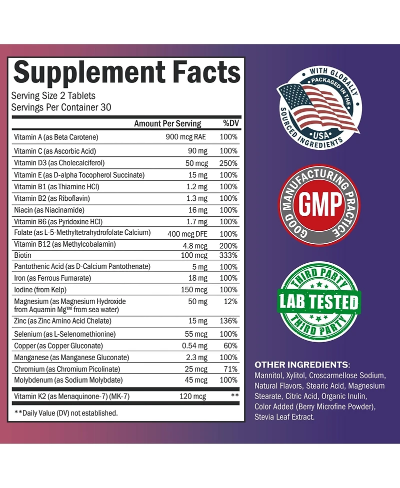 BioSchwartz Bariatric Multivitamin with Iron Chewable Tablets, 60 Count, 30-Day Supply, Daily Multivitamin for Gastric Bypass Support
