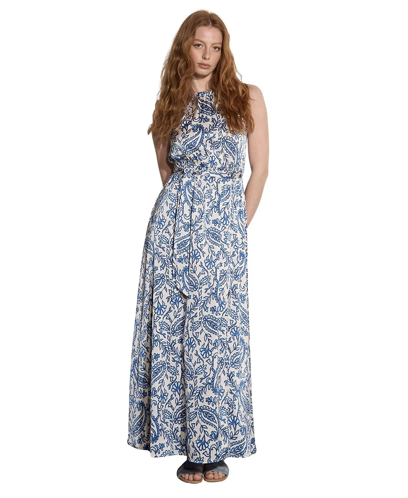 Apricot Women's Paisley Satin Split Maxi Dress
