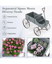 Gymax Patio Wooden Garden Flower Planter Wagon Plant Bed With Wheel Garden Yard