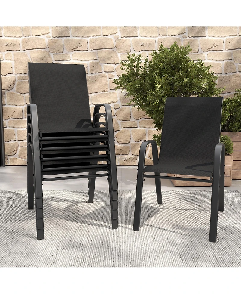 Clihome 6 Pack Teslin Fabric Patio Dining Chairs, 350LB Rustproof Metal Chairs with Ergonomic Lumbar Support