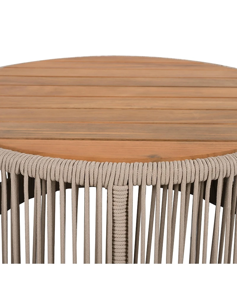 sumyeg Acacia Wood Coffee Table 26 Inch Round Industrial Accent Table with Rope and Iron Frame