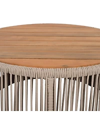 sumyeg Acacia Wood Coffee Table 26 Inch Round Industrial Accent Table with Rope and Iron Frame