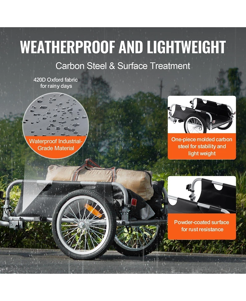 Mountaintop Bike Cargo Trailer, 100 lbs Load, Wheels, Quick Release Hitch, Reflectors, Fits Bikes, Heavy-Duty Foldable Cart