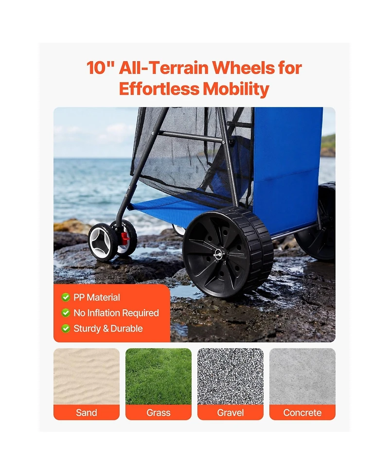 Mountaintop Beach Cart with Sand Wheels, 165 lbs, Solid Wheels, Cooler Bag, Umbrella Holder, Holds 4 Chairs for Camping and Fishing