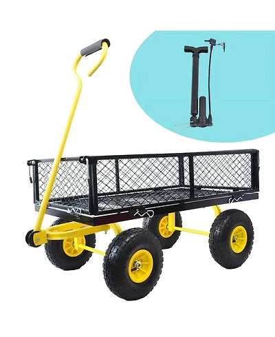 Mountaintop Folding Garden Cart Mesh Steel Utility Wagon with Removable Sides, Convertible Landscape Heavy Duty Cart for Beach Lawn Yard