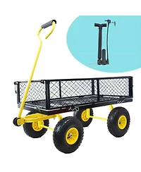 Mountaintop Folding Garden Cart Mesh Steel Utility Wagon with Removable Sides, Convertible Landscape Heavy Duty Cart for Beach Lawn Yard