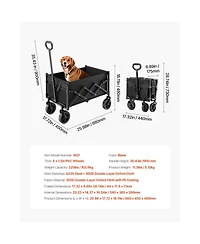 Mountaintop Collapsible Wagon Carts, All-Terrain Wheels, Adjustable Handle, Black Portable Cart for Beach, Grocery, Garden