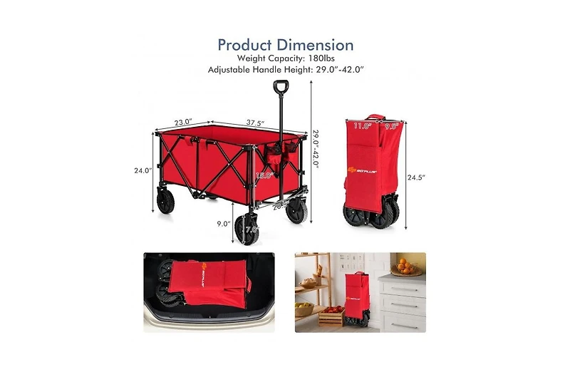 Mountaintop Outdoor Folding Wagon Cart with Adjustable Handle and Universal Wheels