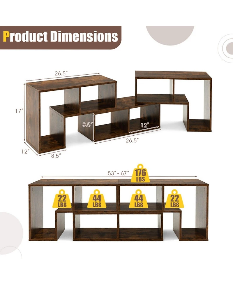 Gouun 3-Piece Modular Console Tv Stand with 6 Open Shelves for TVs