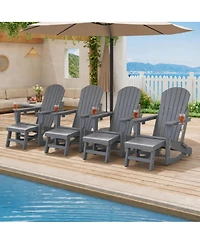 homfan Set of 4 Folding Adirondack Rocking Chairs with Footrest Outdoor Rocking Chair with Retractable Ottoman and Cup Holder for Patio or Garden