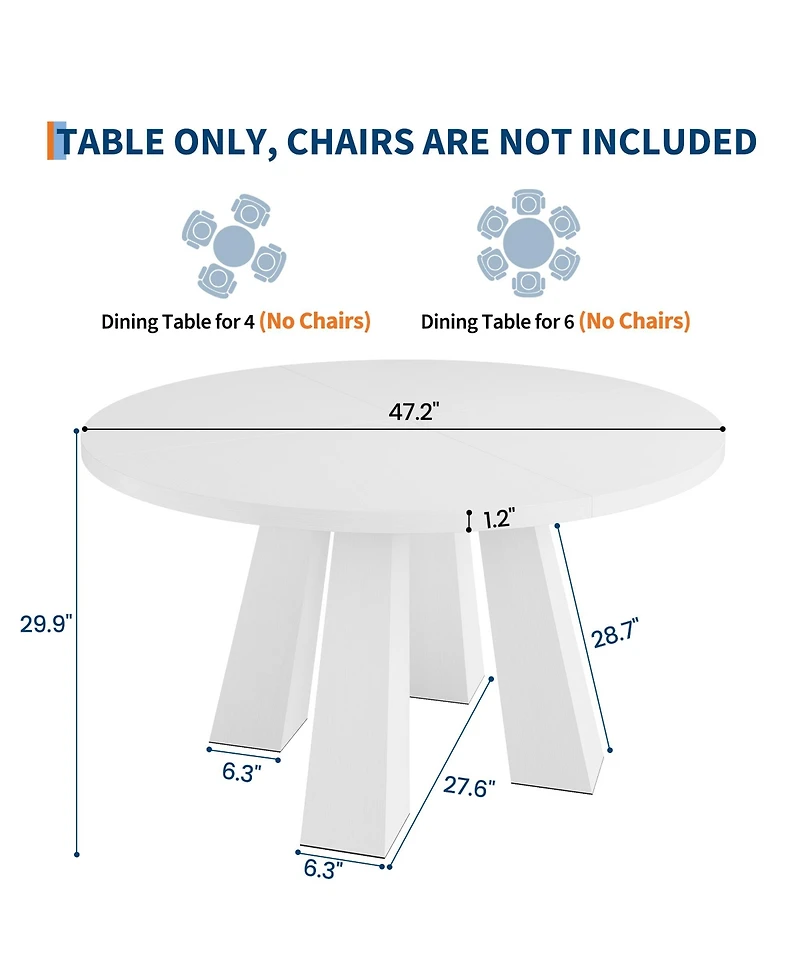 Gaomon Round Dining Room Table for 4-6, 47" Wood Kitchen Table with Sturdy Base, Farmhouse Circle Dining Tables for Living Room, Apartment