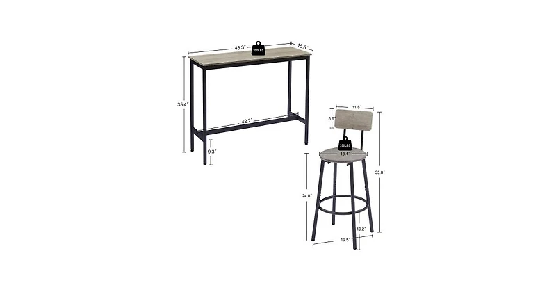 Flynama 2-Piece Bar Table Set with Pu Upholstered Stools, Compact Breakfast Nook Set