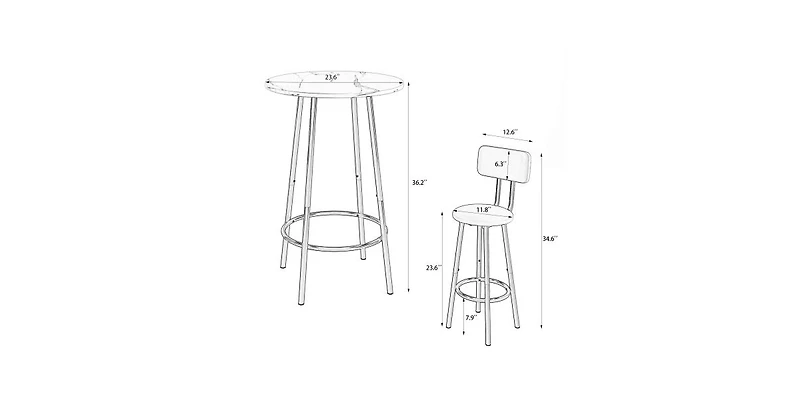 Flynama 3-Piece Foldable Bar Table Set with 2 Stools, Backrest and Partition, Steel Frame for Urban Apartments