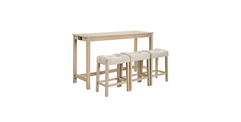 Flynama 4-Piece Bar Table Set with Power Outlet, 3 Stools for Sofa Behind and Living Room