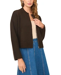 1.state Women's Mock-Neck Cropped Zip Bomber Jacket