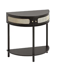 Slickblue Half Circle Console Table with Rattan Door, 2 Drawers, Accent Storage Table for Entryway