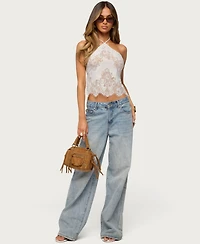 Edikted Women's Yanitza Halter Neck Lace Open-Back Crop Top
