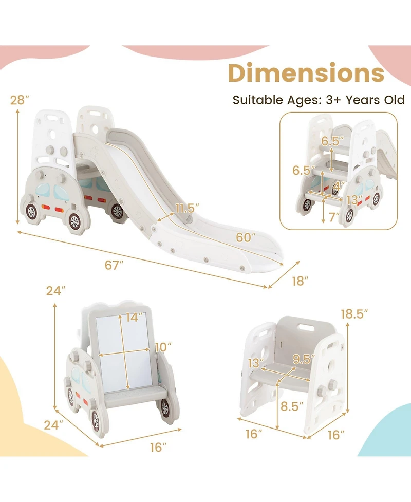 Slickblue 5-in-1 Convertible Toddler Slide Set with Art Easel and Stool