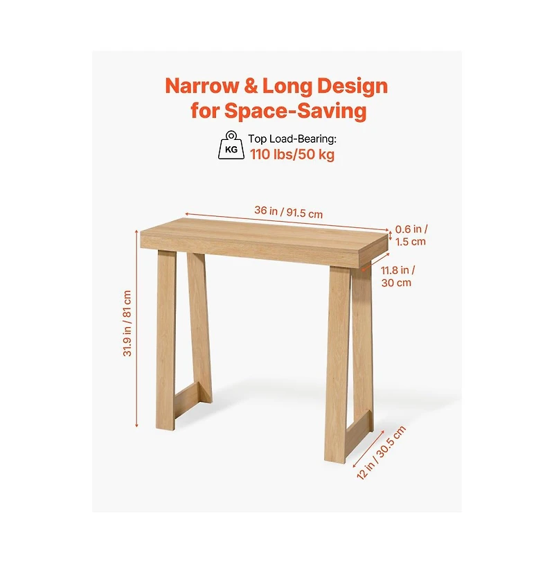 Slickblue Modern Console Table with Wooden Top, Narrow Sofa Entryway Desk for Hallway and Living Room