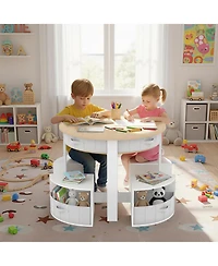 homfan 5-Piece Kids Table and Chair Set, Round Nesting Toddler Activity Table, Play Art Craft Reading Table for Children