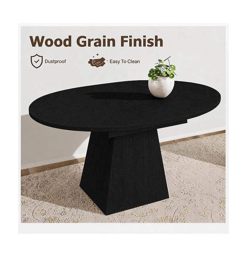 homfan 47"-63" Extendable Round Dining Table for 4-6 - Thickened Top and Square Pedestal Base, Modern (Table Only)