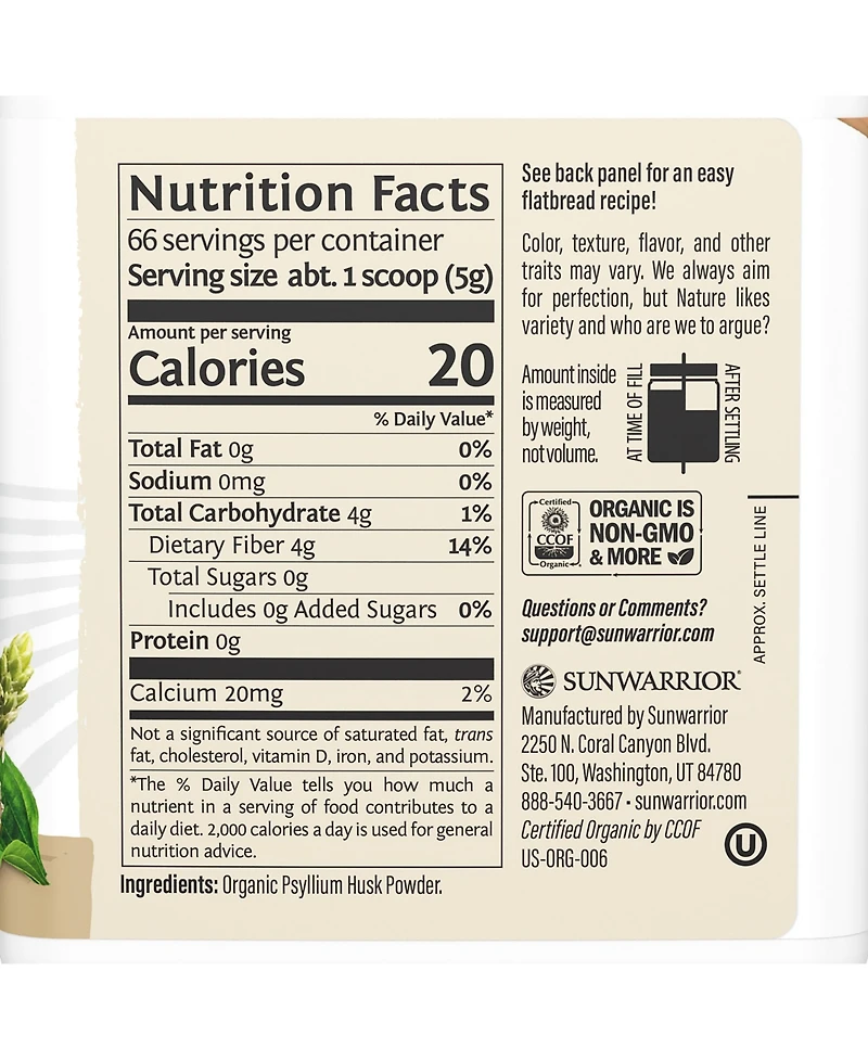 Sunwarrior Harvest Psyllium Husk Powder 330 Gram