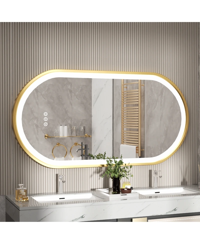 Luvodi 23.62"x47.24" Anti-Fog Lighted Oval Bathroom Mirror Frontlit Touch Dimmable for Wall Vanity