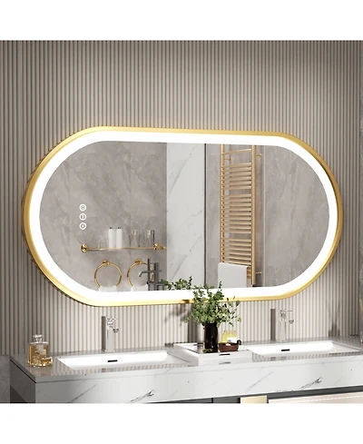 Luvodi 23.62"x47.24" Anti-Fog Lighted Oval Bathroom Mirror Frontlit Touch Dimmable for Wall Vanity
