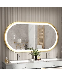 Luvodi 23.62"x47.24" Anti-Fog Lighted Oval Bathroom Mirror Frontlit Touch Dimmable for Wall Vanity