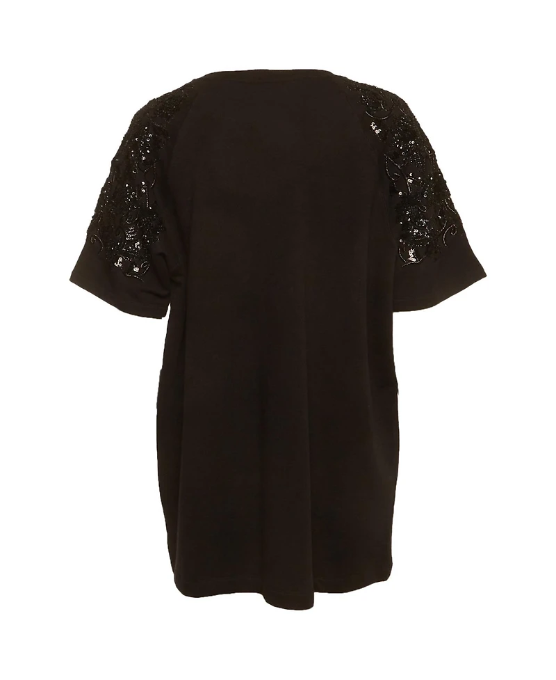 Pre-Owned Dries Van Noten Women's Sequin Embellished French Terry T-Shirt Dress