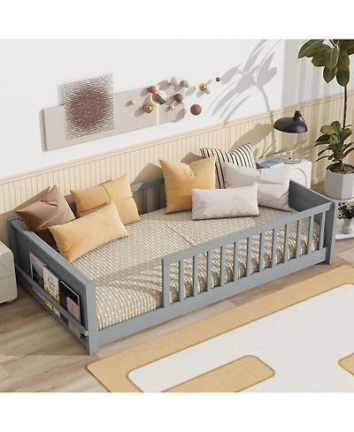 Sailvan Floor Platform Bed with Built-in Book Rack