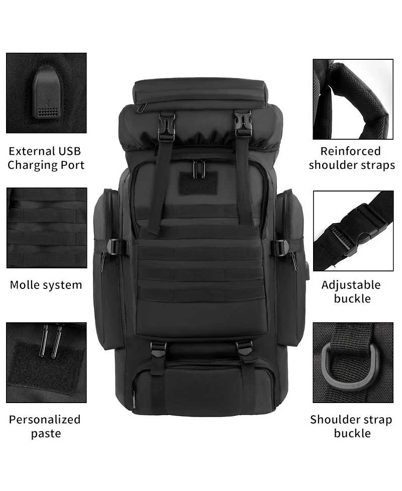 Piscifun 80L Tactical Hiking Backpack Durable Molle Webbing Usb Charging Port Outdoor Travel Gear