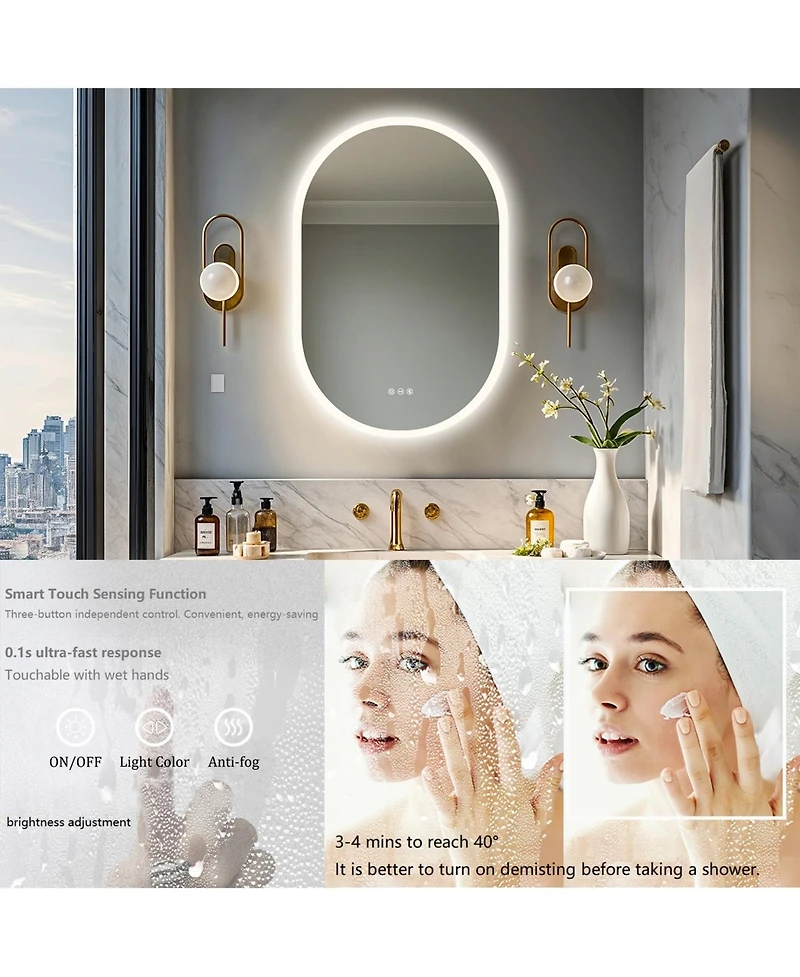 Luvodi 35"x24" Oval Led Mirror Wall-Mounted with Anti-Fog Vanity Mirror with Backlit Memory Function